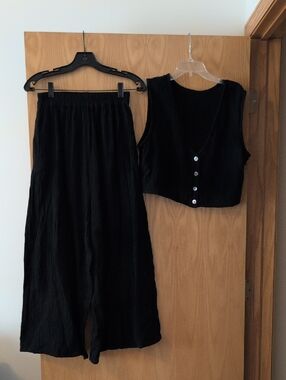Fashion Brand Company Soft Linen Vest And Pants Set S Black